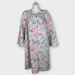 Vtg Leisure Life Quilted Robe Pink Blue Floral Sz XL Cottage Country Look